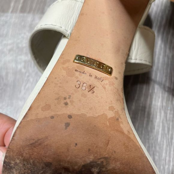 Authentic GUCCI White Soft Leather Chunky Heel Buckle Sandal Shoes  36.5 - Picture 7 of 7